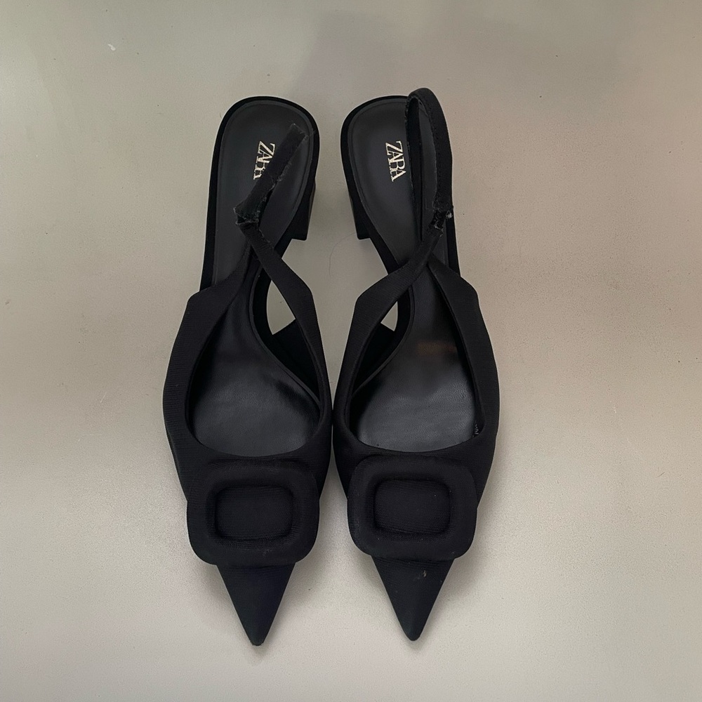 Zara Women's Black Pointed Slingback Heels